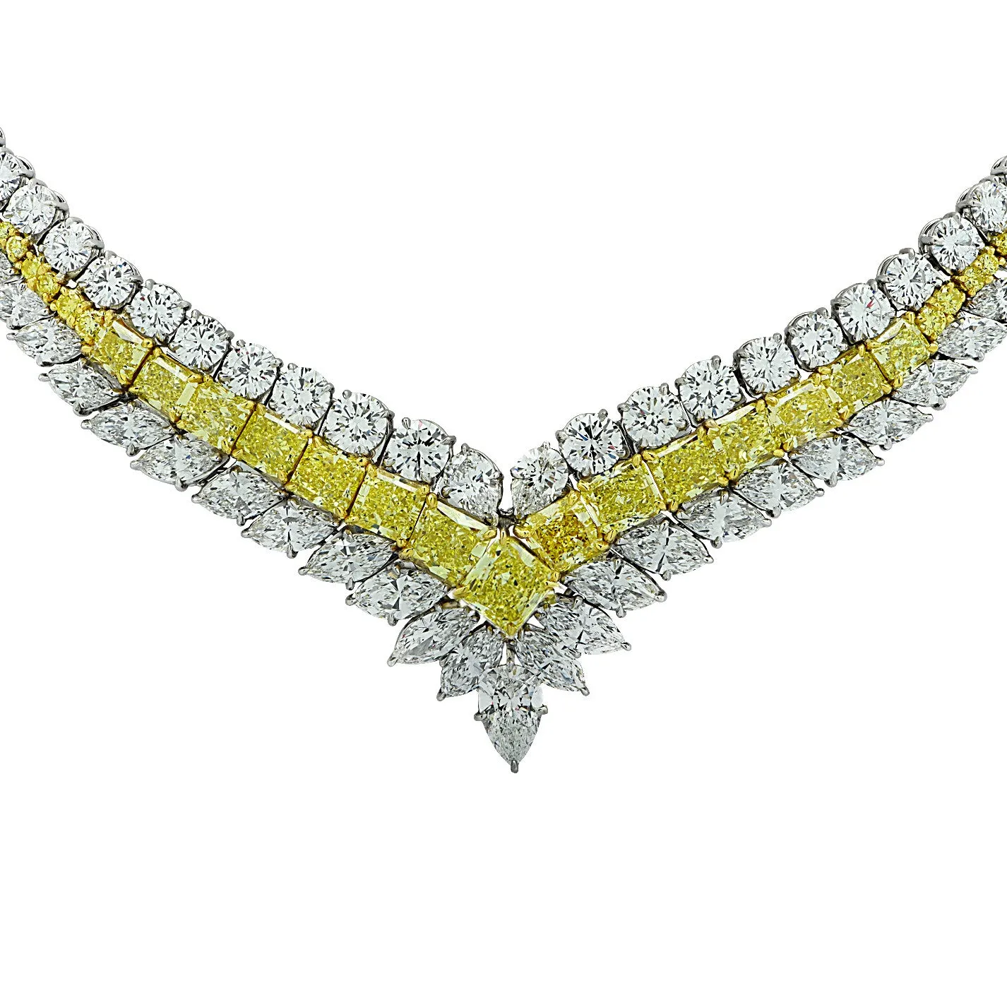Post-1980s Platinum Yellow & White Diamond Necklace