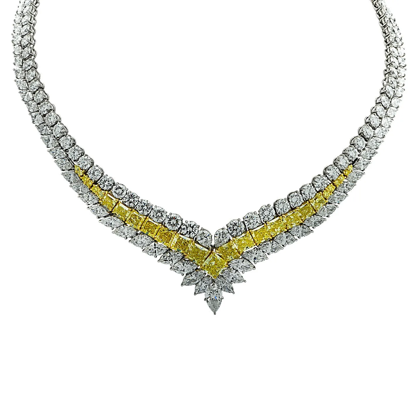 Post-1980s Platinum Yellow & White Diamond Necklace