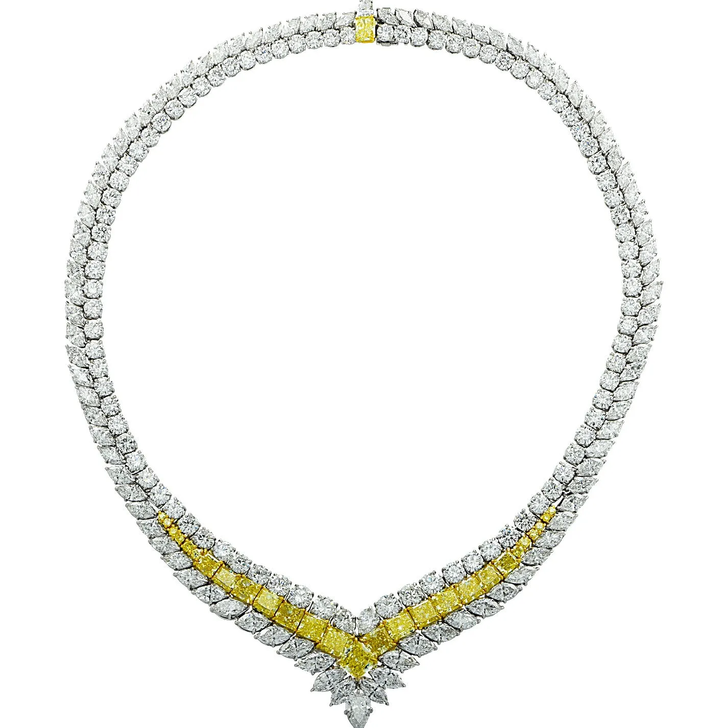 Post-1980s Platinum Yellow & White Diamond Necklace