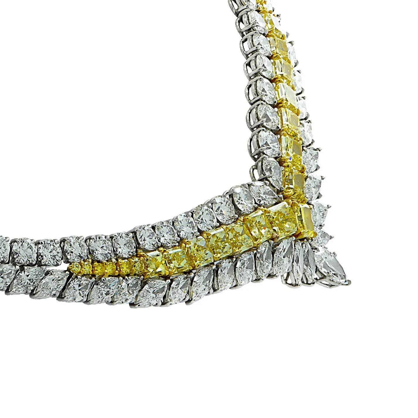 Post-1980s Platinum Yellow & White Diamond Necklace