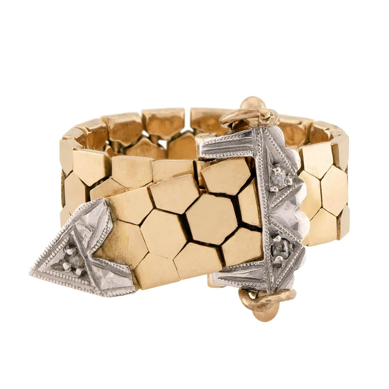Retro 14k Diamond Adjustable Buckle Ring
