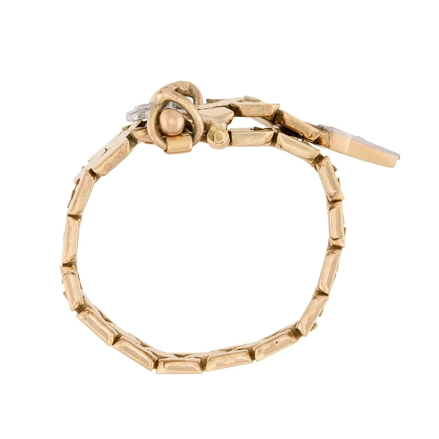 Retro 14k Diamond Adjustable Buckle Ring