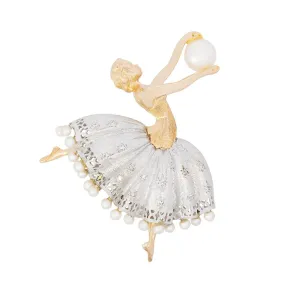 Retro 14k White/Yellow with Diamonds & Pearl Ballerina Pin