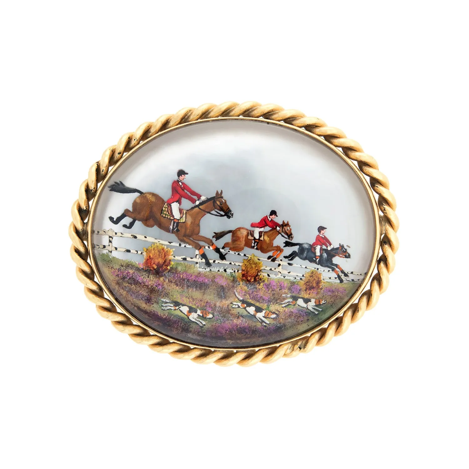 Retro 14kt Reverse Carved Essex Crystal Fox Hunt Pin