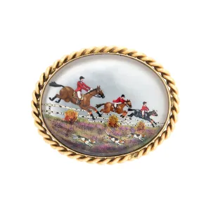 Retro 14kt Reverse Carved Essex Crystal Fox Hunt Pin