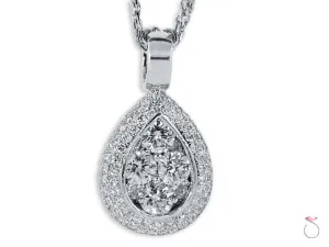 Teardrop Shape Diamond Cluster Halo 1.55ct DWT White Gold Pendant 18K