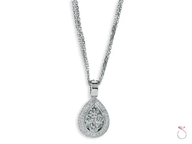 Teardrop Shape Diamond Cluster Halo 1.55ct DWT White Gold Pendant 18K