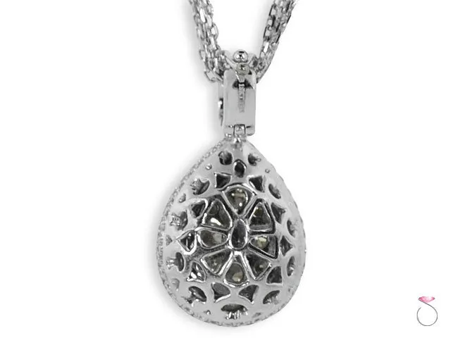 Teardrop Shape Diamond Cluster Halo 1.55ct DWT White Gold Pendant 18K