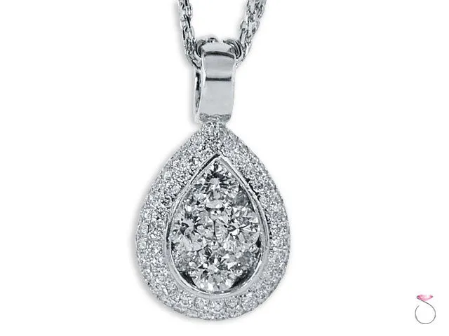 Teardrop Shape Diamond Cluster Halo 1.55ct DWT White Gold Pendant 18K