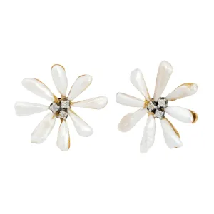 Victorian 14k Pearl and Diamond Flower Earrings