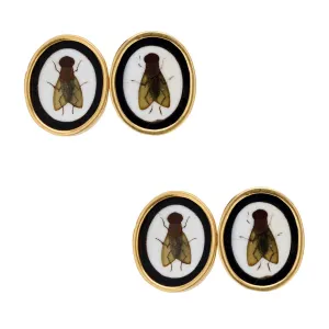 Victorian 18k Pietra Dura Fly Motif Cufflinks