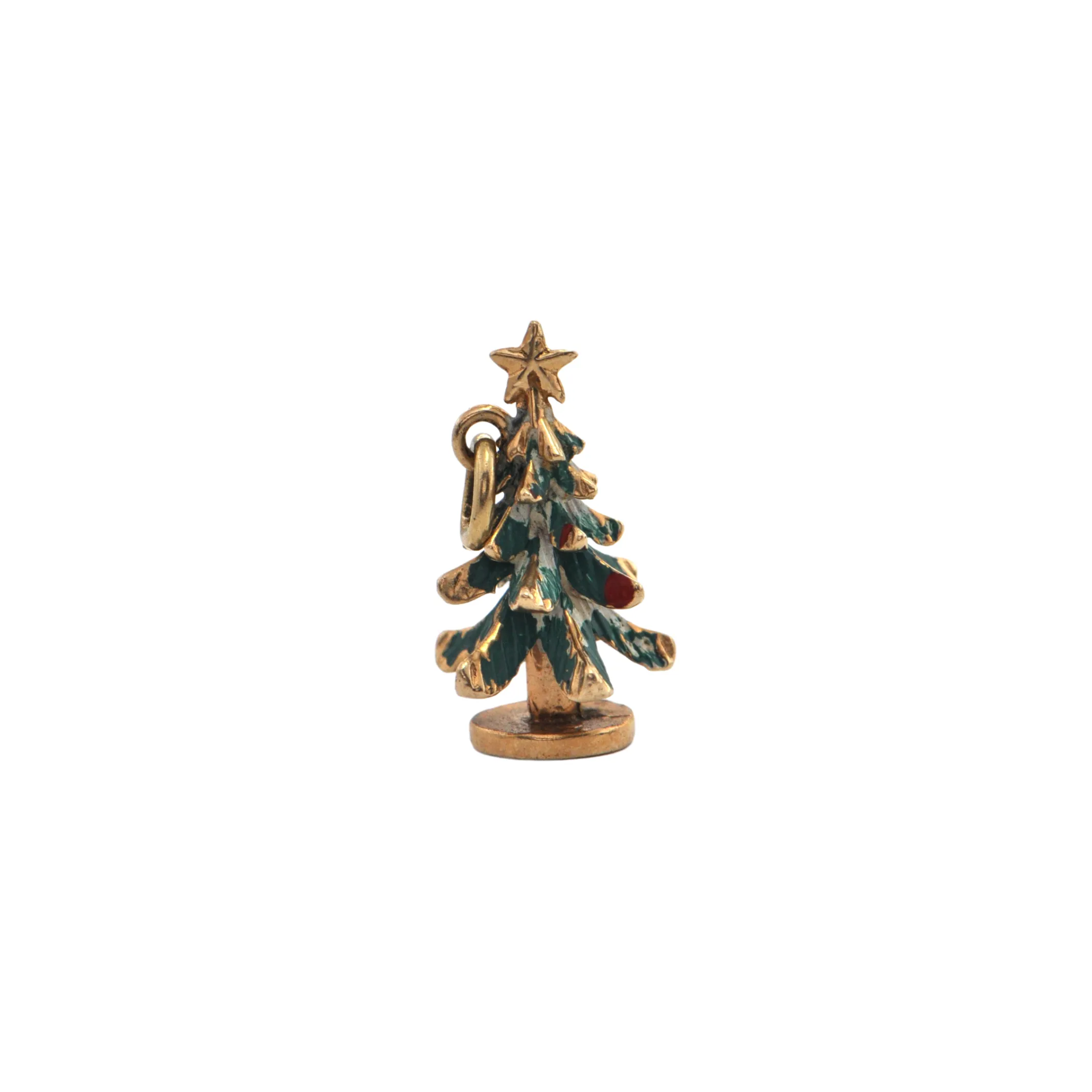 Vintage 14K Gold and Enamel Christmas Tree Charm