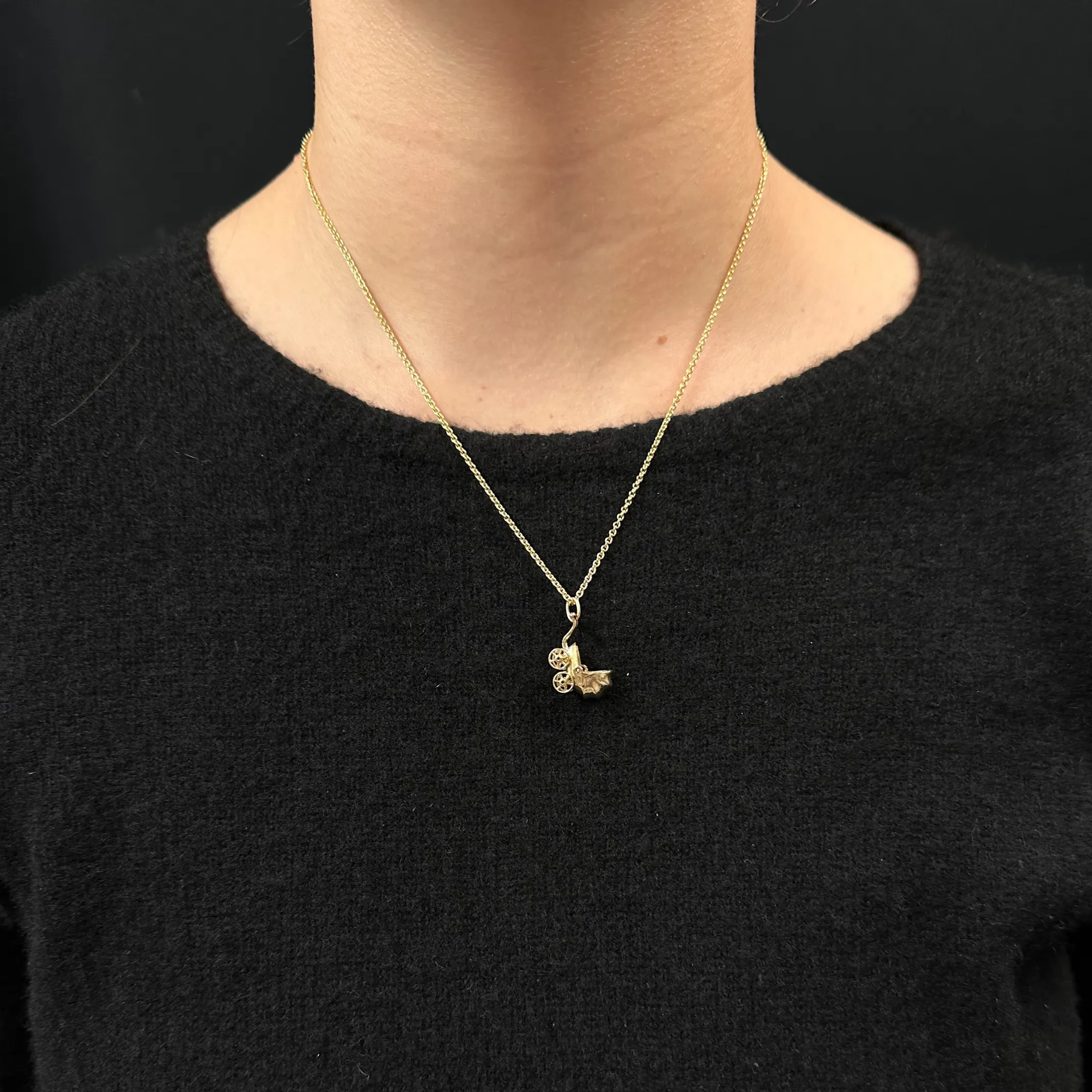 Vintage 14k Gold Mechanical Baby Pram Charm